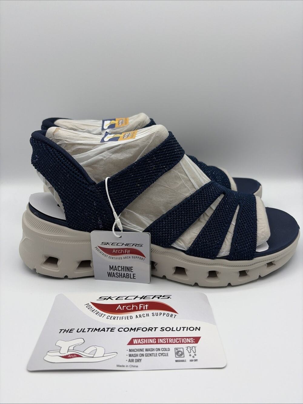 Skechers Slip-ins: Arch Fit Glide-Step Pro Sandal - Ace Navy Sparkle Women Sz 9